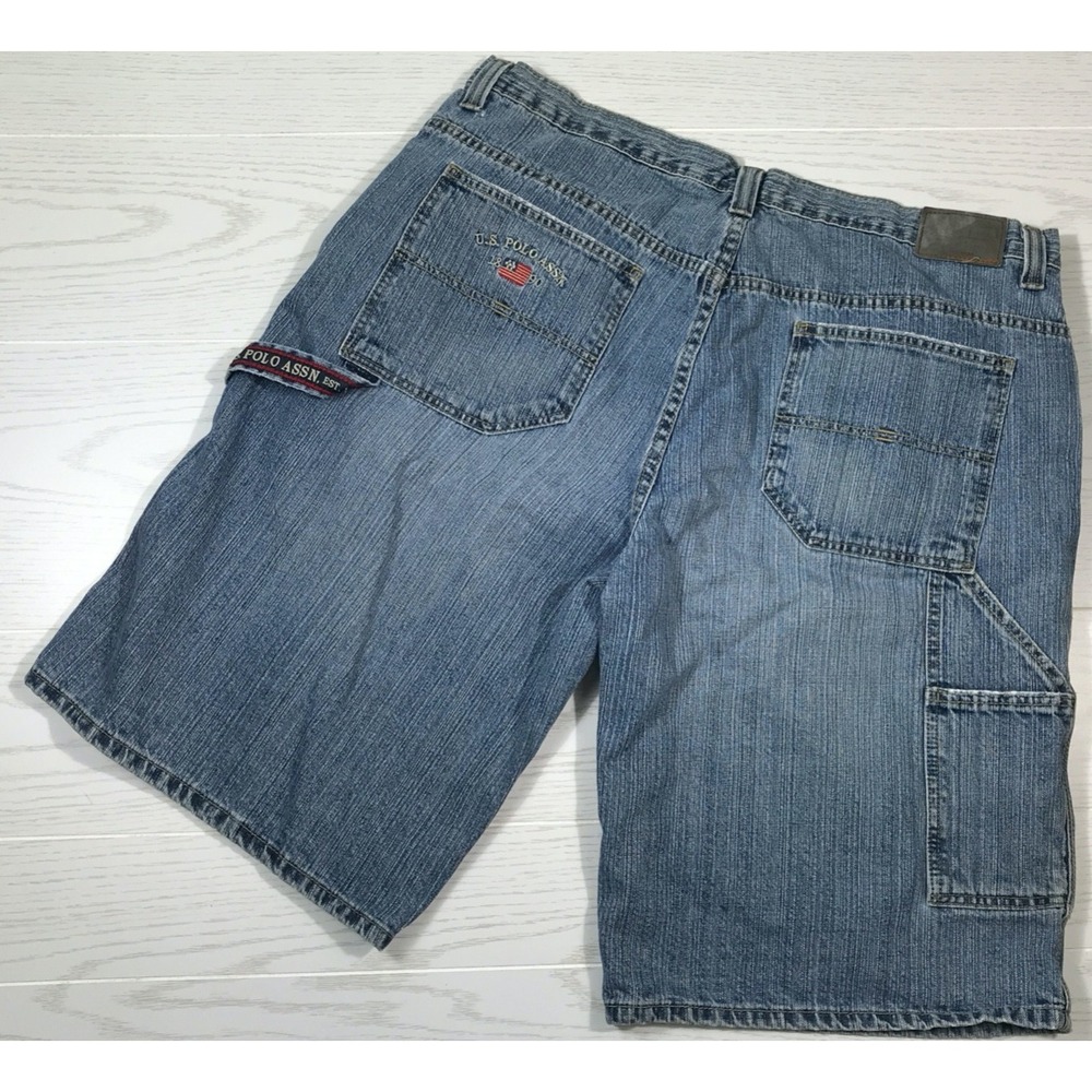 Vintage Y2K Baggy Hip Hop Denim Carpenter Shorts Men 42 Blue Beverly Hills Polo